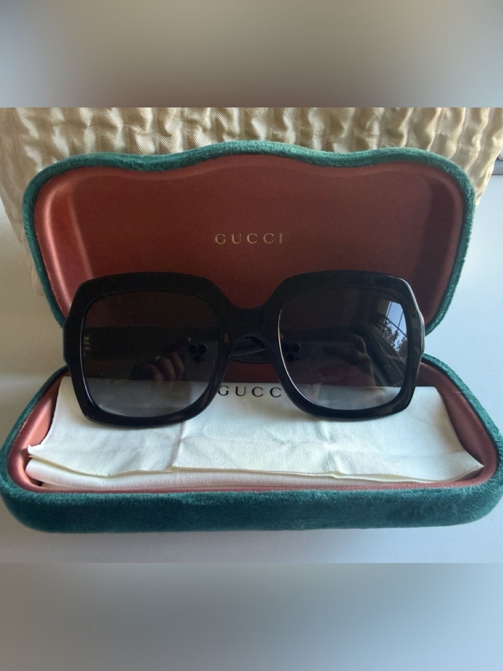Gucci Black Oversized Sunglasses with Green Velvet Case